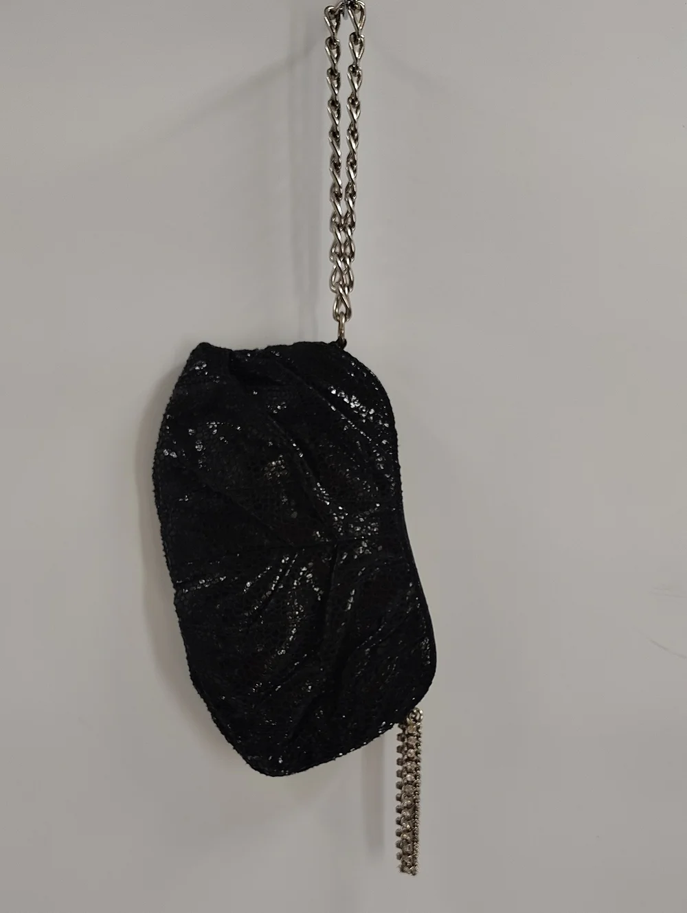 White House Black Market WHBM Small BlackTextured Clutch Chain Strap - Picture 4 of 6